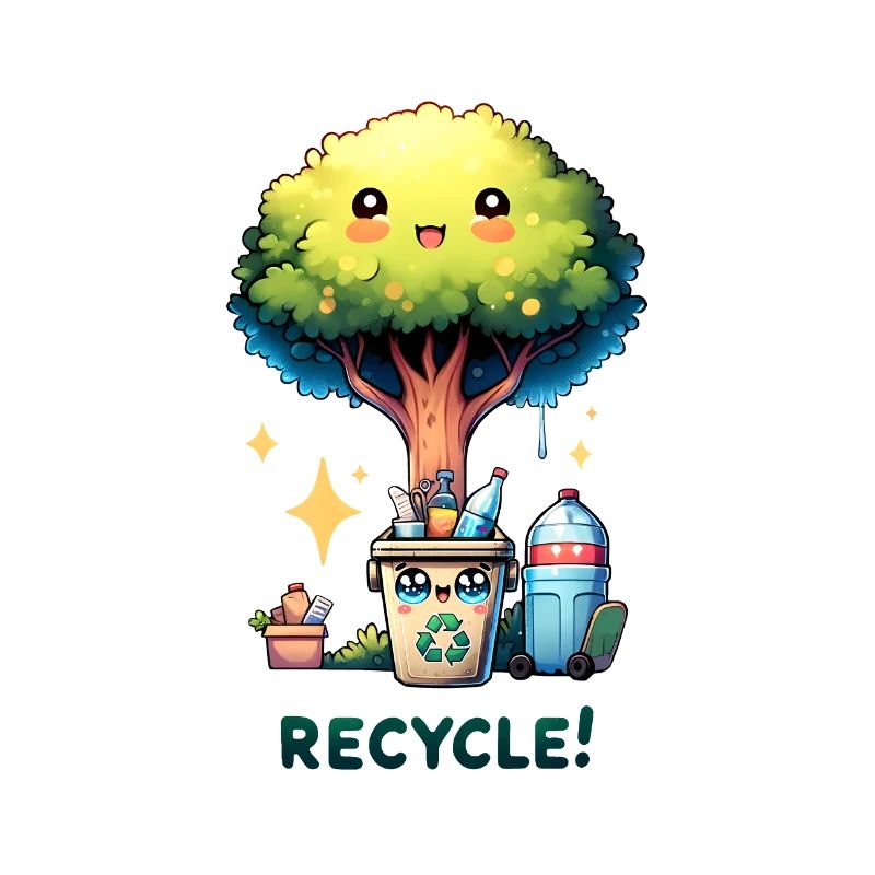 Chibi Niedlicher Baum mit Papierkorb Earth Day recyceln