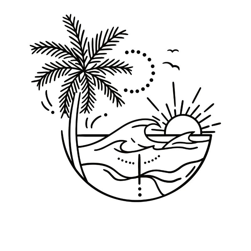 Digital drawing beach with palm trees