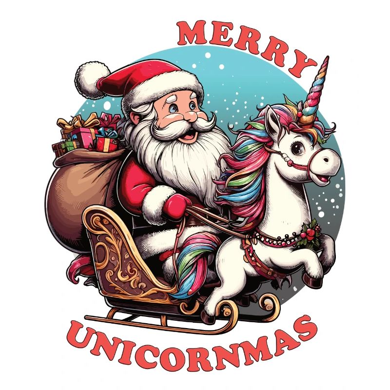 Der Weihnachtsmann hat ein Einhorn, fröhliche Einhörner