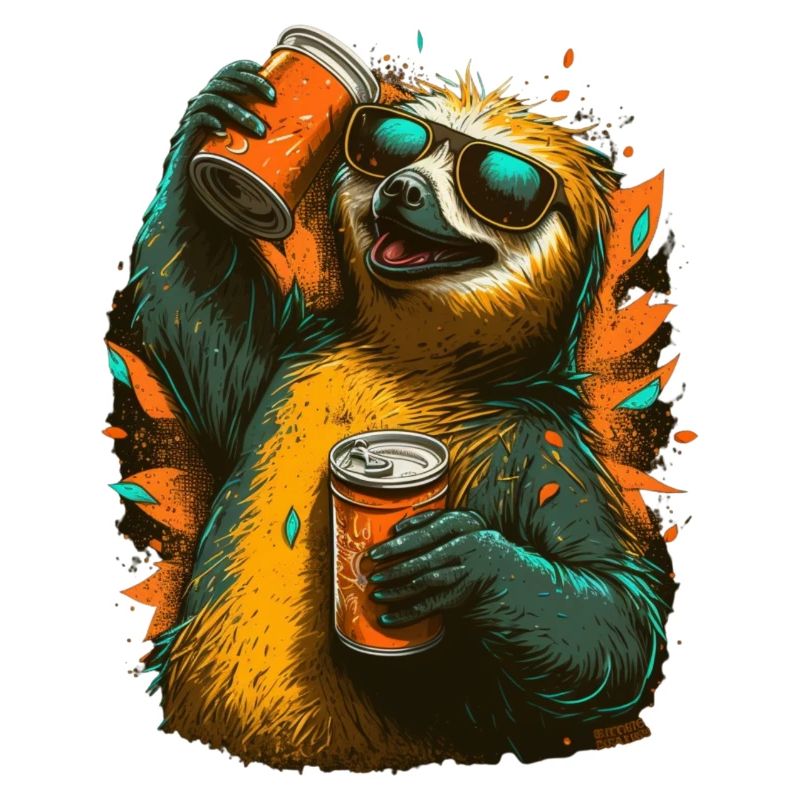 Cool beer drinking sloth
