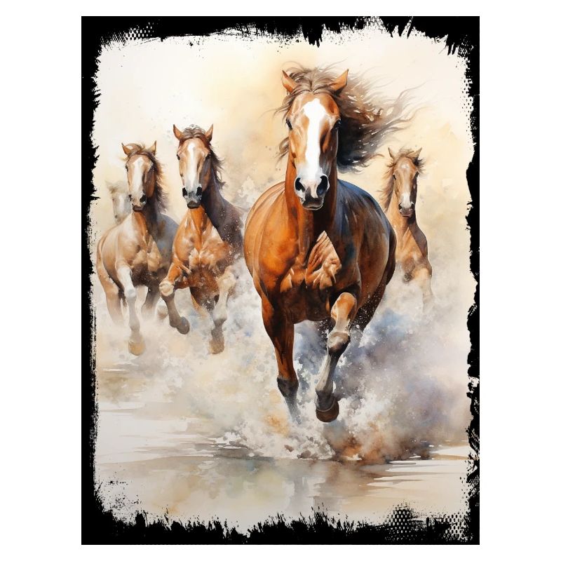 Groupe de chevaux sauvages Plage Sable Eau Éclaboussures