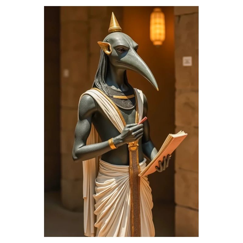 Thoth, ibis-headed god, holding a scroll in an anc