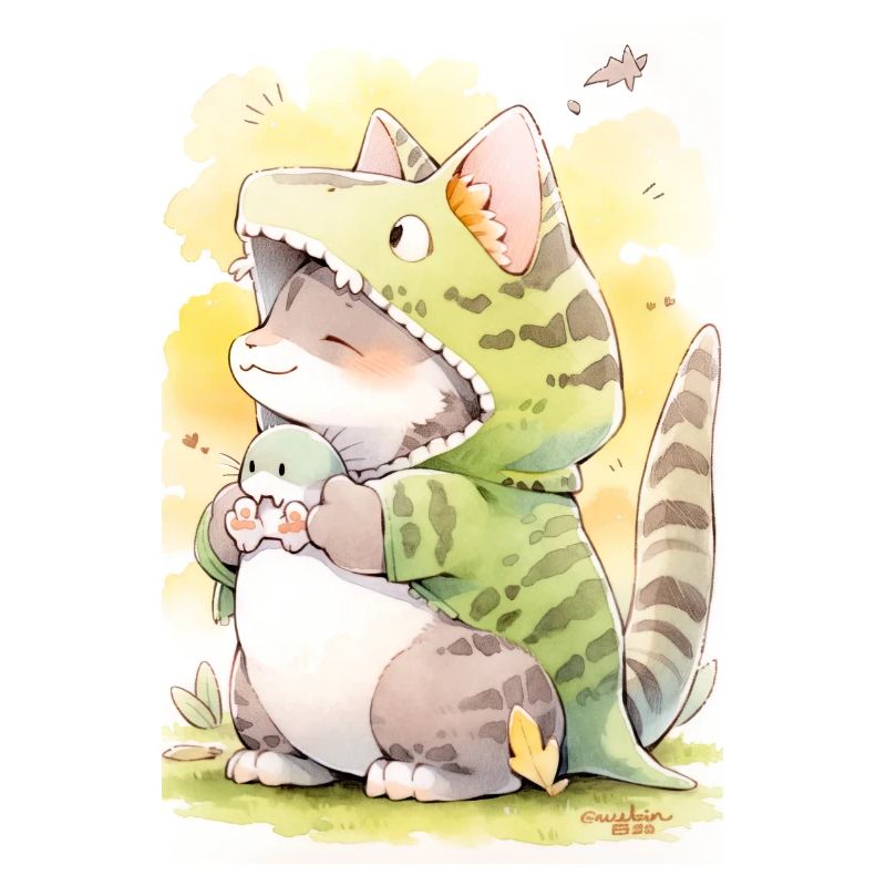 Dino Kitty: Adorable dessin d’un chat d’anime mignon