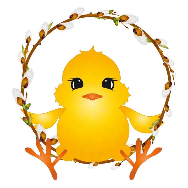 cute fluffy chick in willow wreath