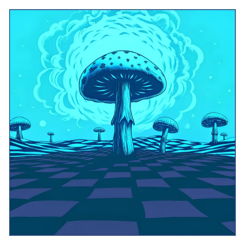 Futuristic Blue Psychedelic Mushroom Scene