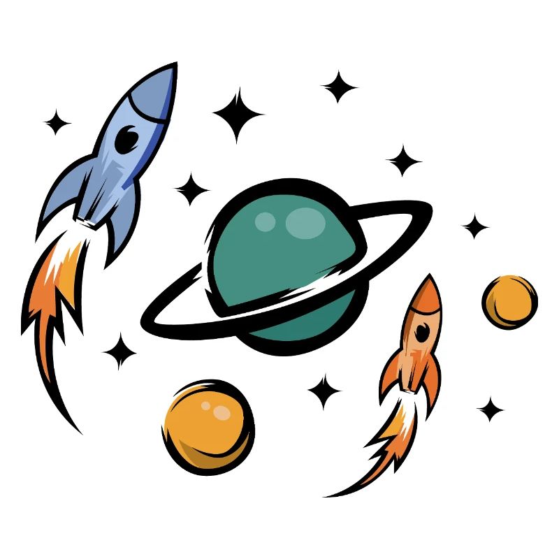 Retro Future Rockets & Planets Collage