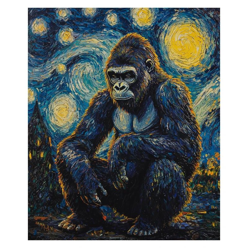Gorilla Gorillas Monkey Van Gogh Style Starry Night