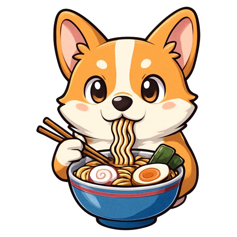 Corgi Eats Ramen Noodles