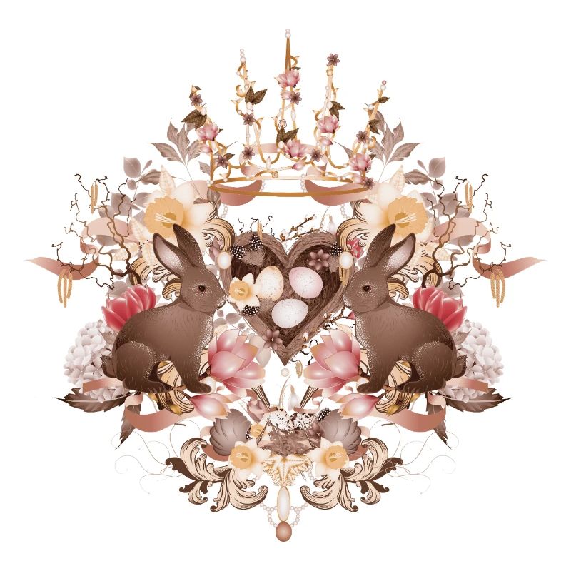 Sepia frame with bunnies and Easter nest