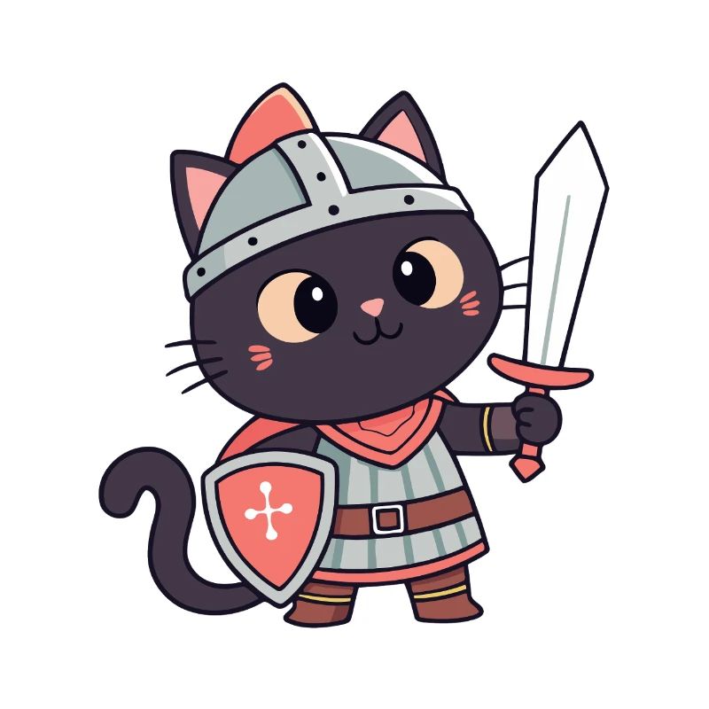 Chat Chevalier: épée et écu mignon