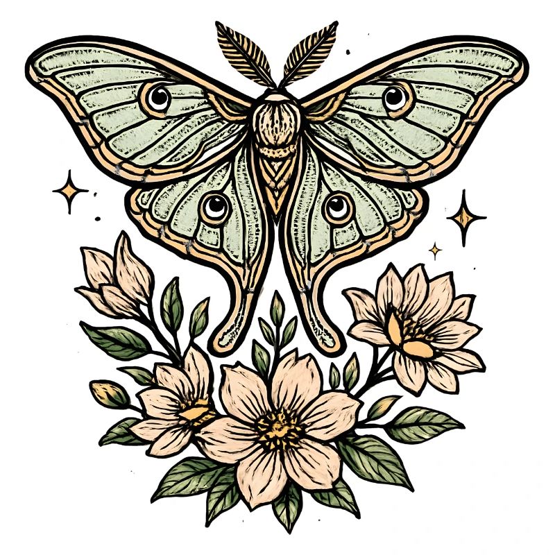 Moth with flower bouquet