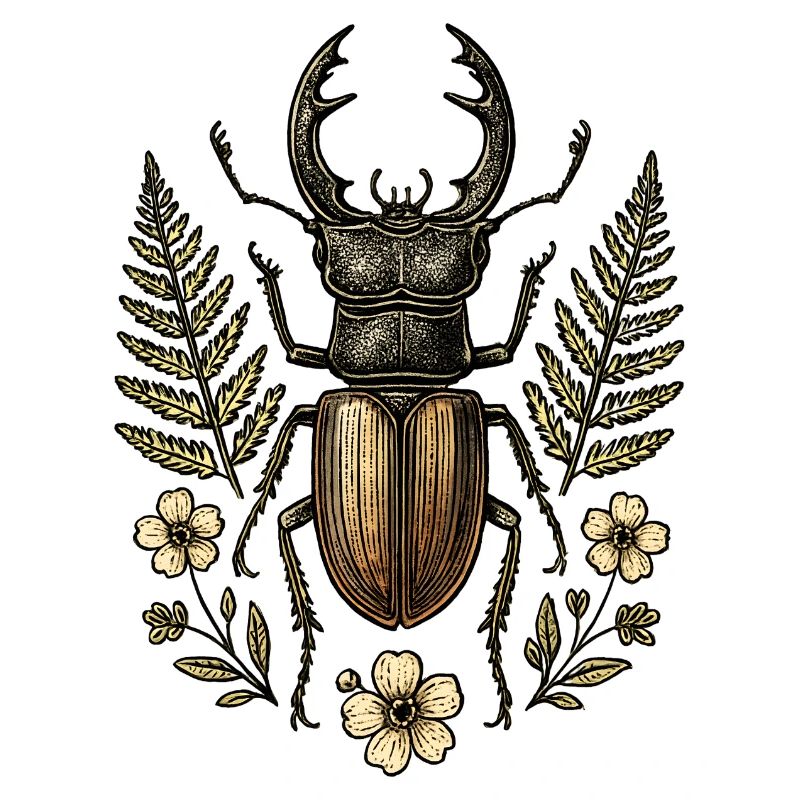 Bronze Insect in Leaf Wreath