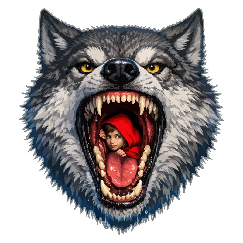 Wolfskopf mit Rotkäppchen
