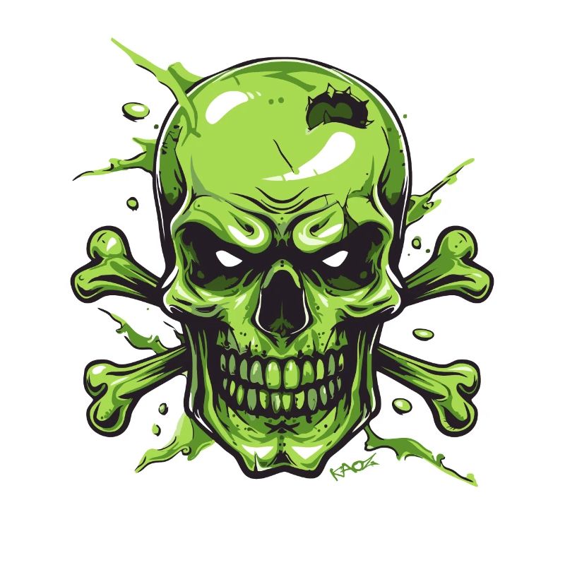 Green skull and bones, skull and crossbones
