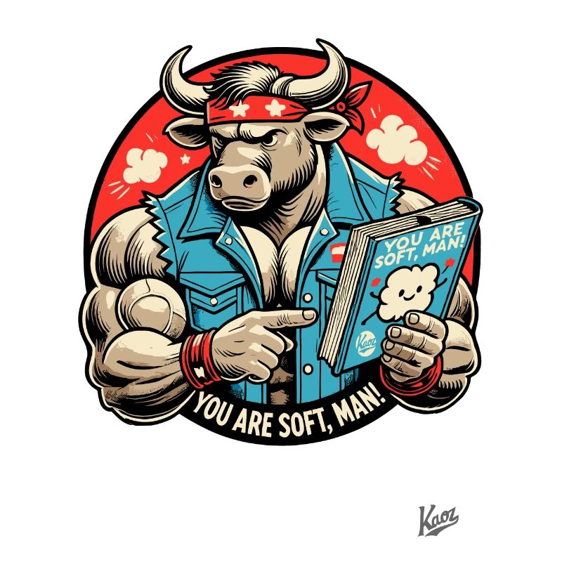Bodybuilder-Stier liest Buch: Du bist weich, Mann
