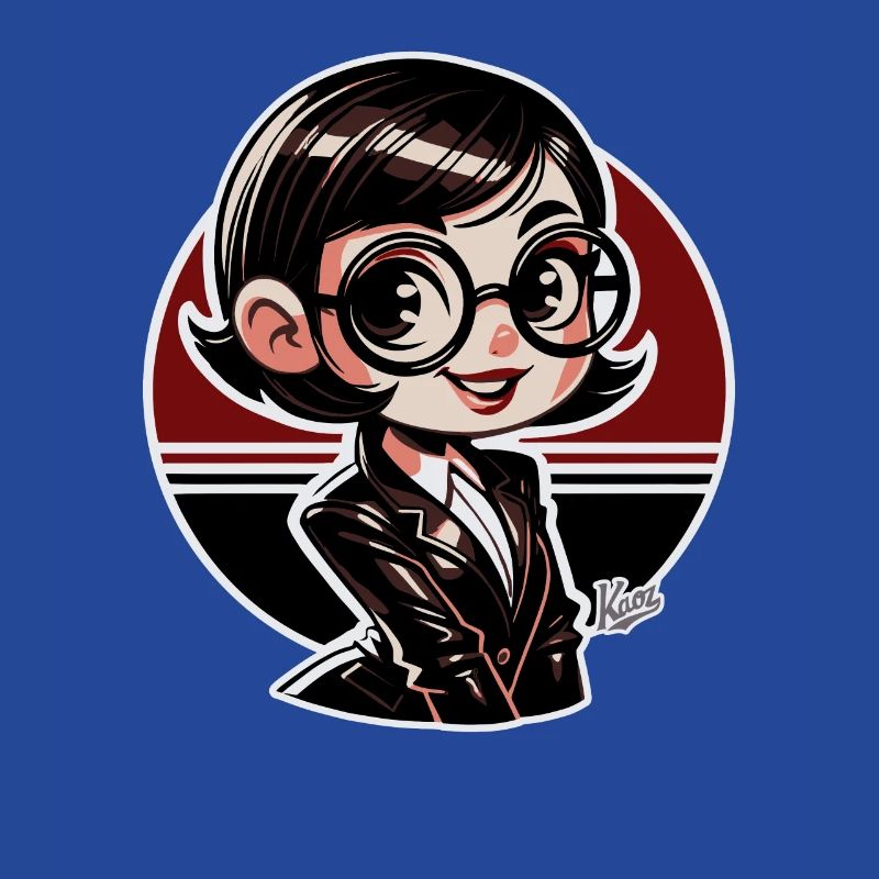 Chibi-cute nerdy retro book lover