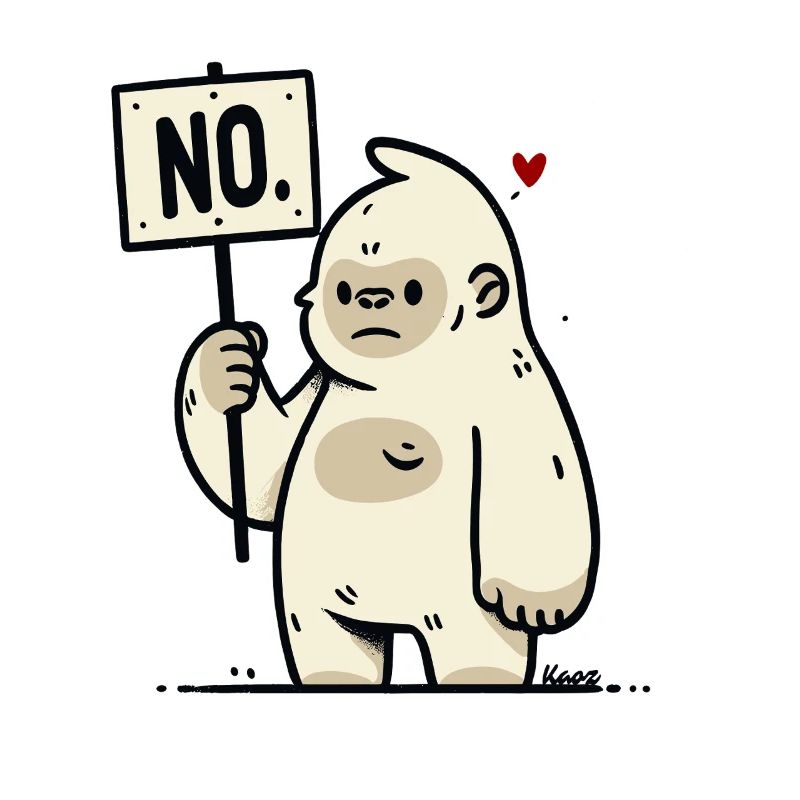 Lustiger Gorilla Affe mit Nein Schild Comic Stil