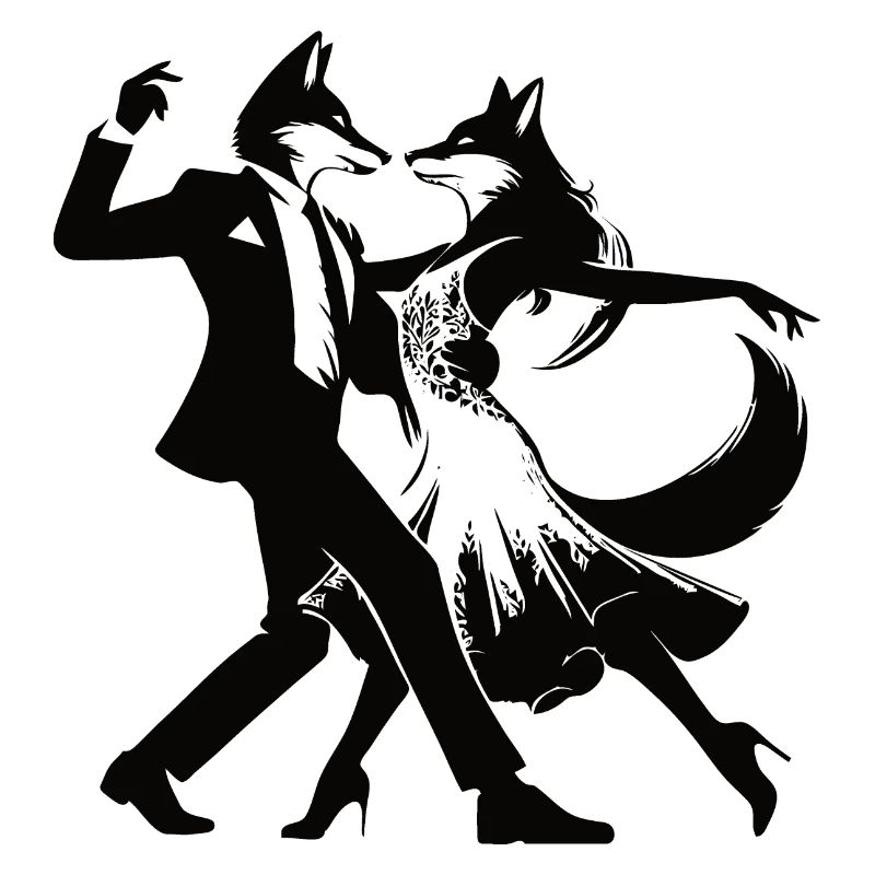 Stylish Tango Dance Couple Design with Foxes
