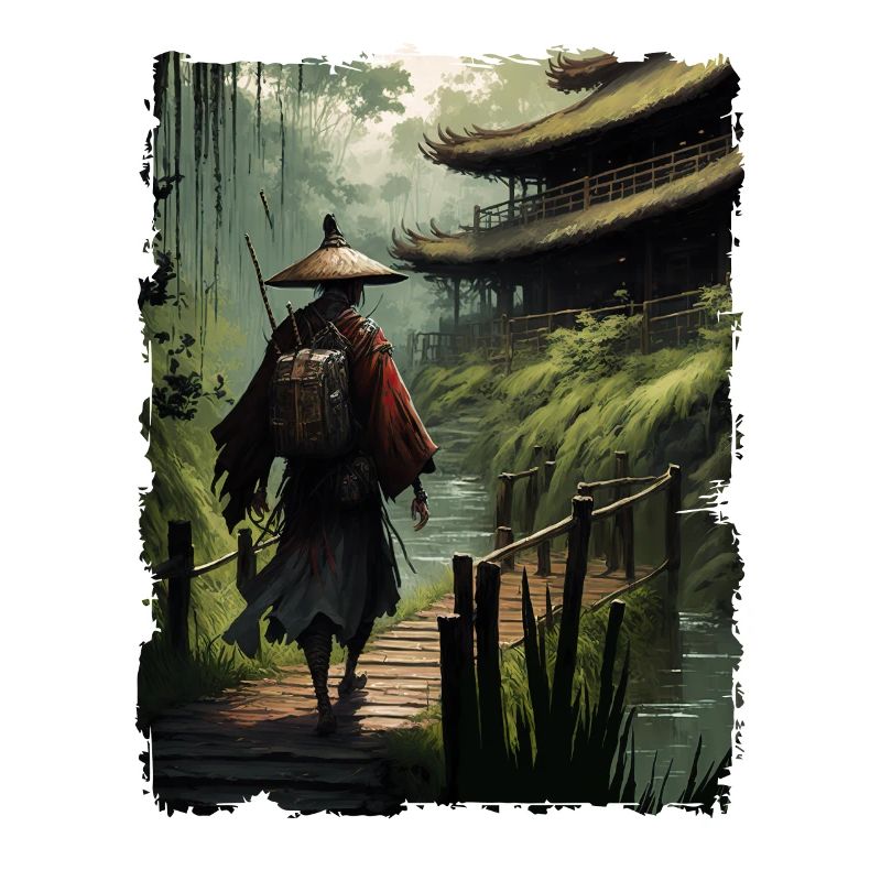 Samurai Japanischer Tempel Brücke Fluss