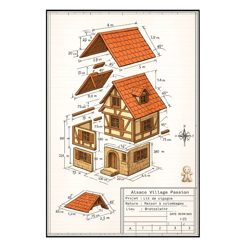 Alsatian half-timbered house architect's plan