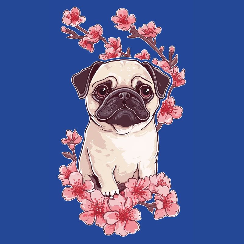 Mops mit Blüten