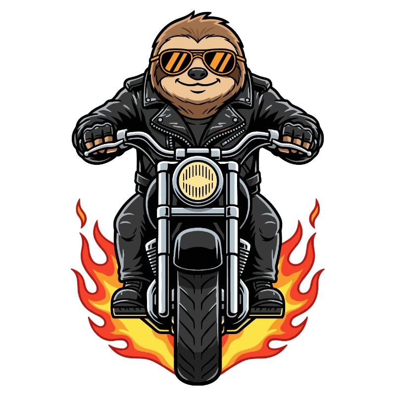 Cool Biker Sloth Motorcycle Flames