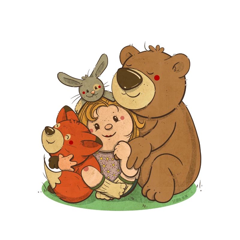 kleines mädchen mit tierischen freunden