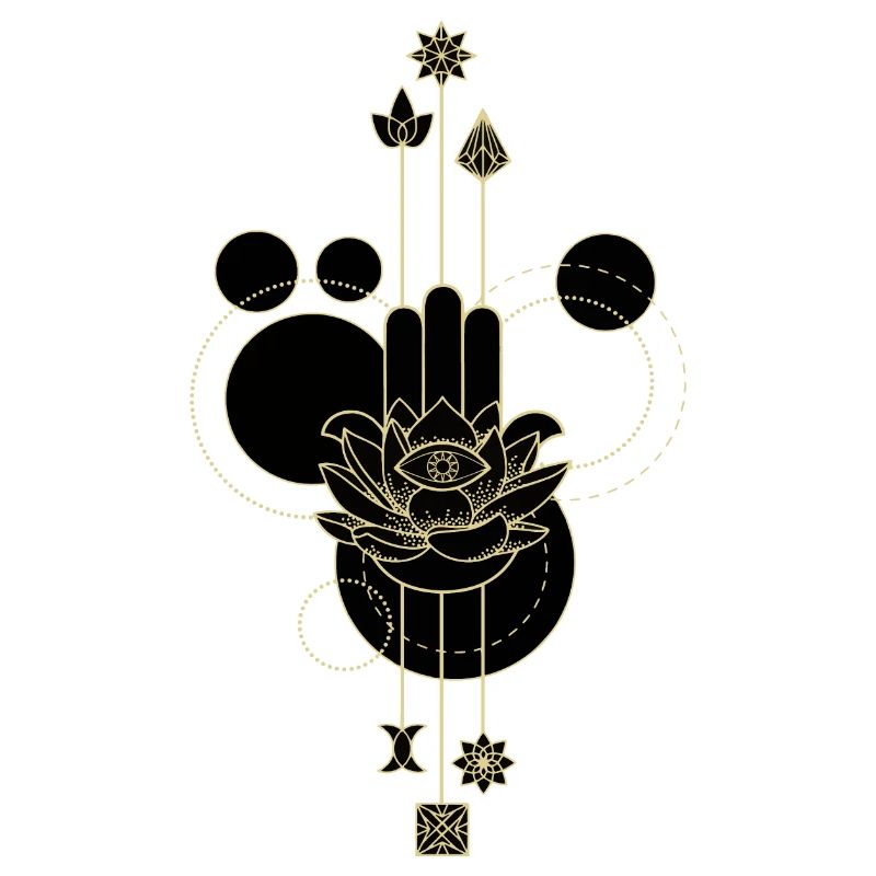 Main Hamsa dorée lotus éthéré