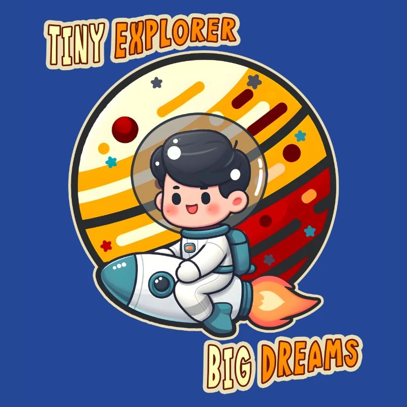 Tiny Cute Explorer, Astronaut Kid on a Rocket Tees