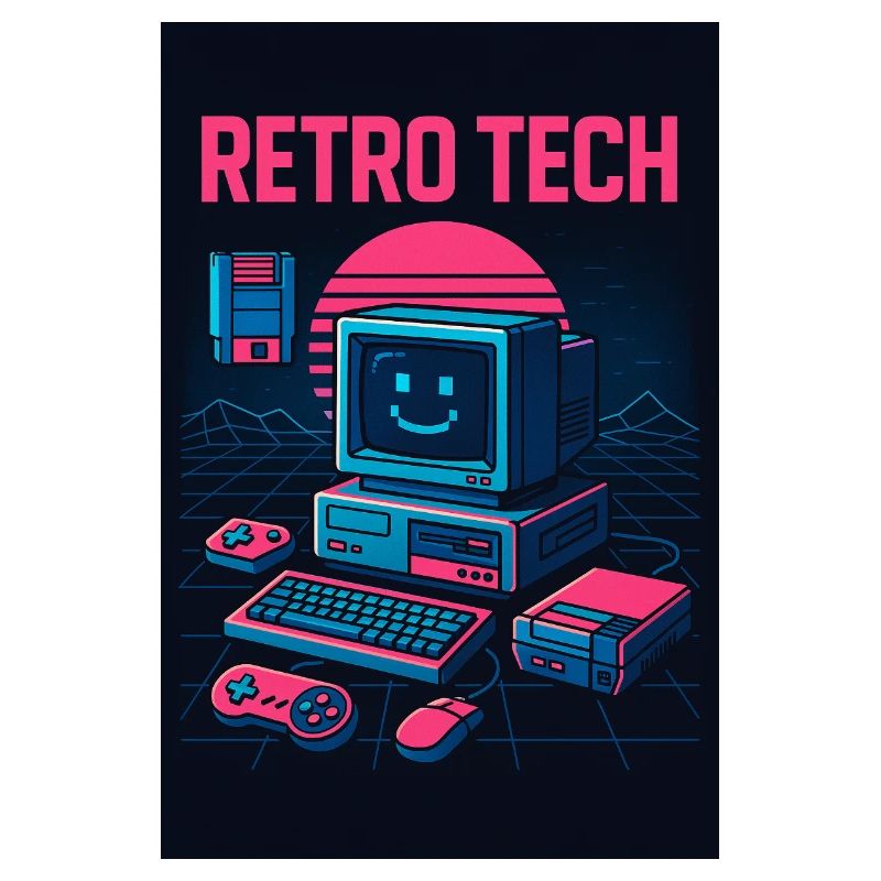 Retro Tech Computer Grafikdesigner mit Lächeln