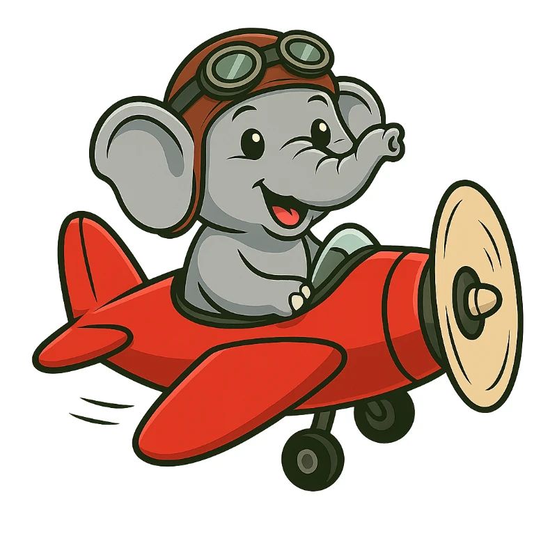 Cute elephant pilot in airplane