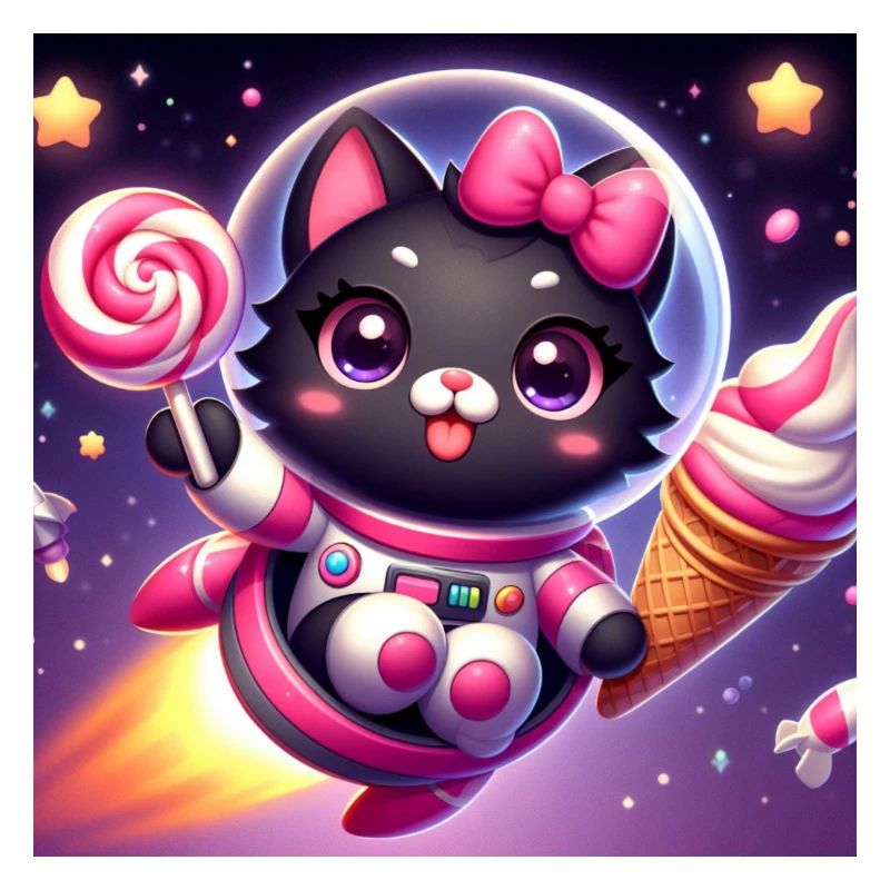 Space Kitty avec glace molle et sucette dans l’espace