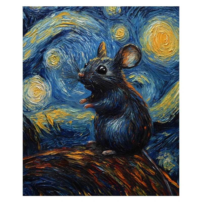 Mouse Eats Cheese Van Gogh Style Starry Night