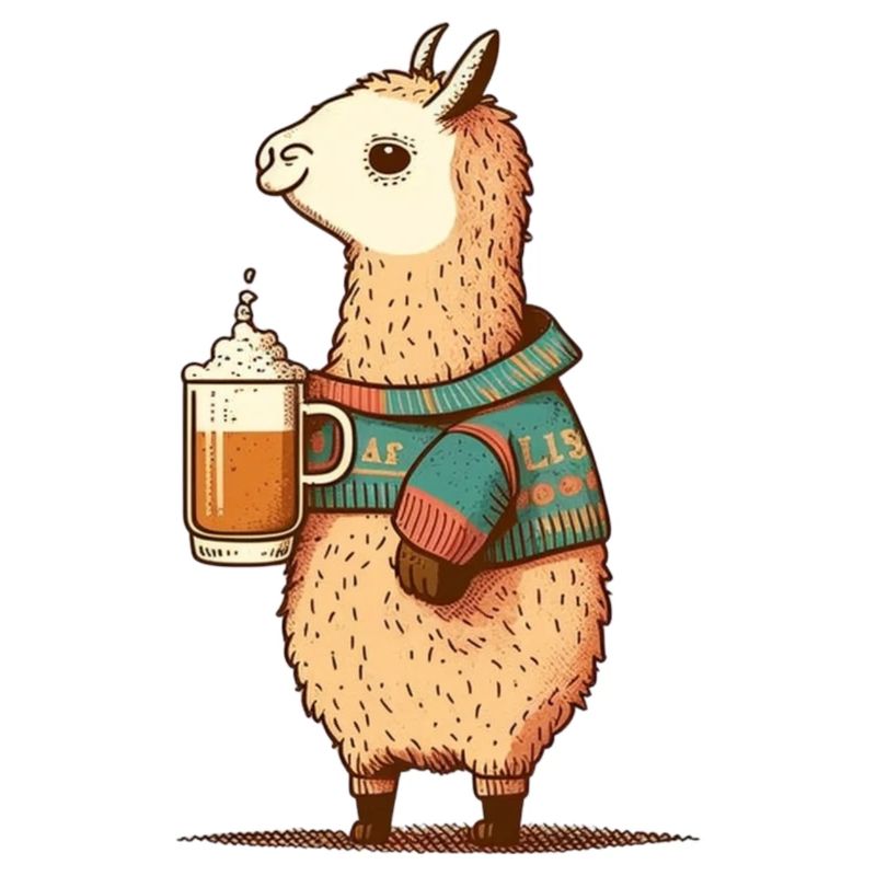 Süßes Lama mit Pullover und Bier. Alpaka Geschenk