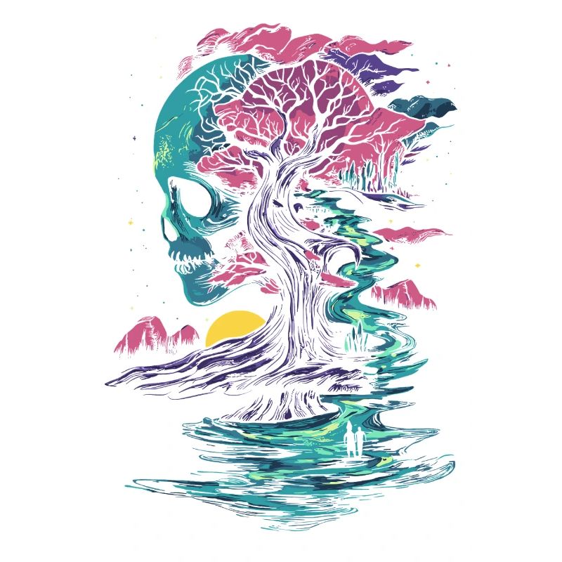Mystical tree skull silhouette fantasy gothic