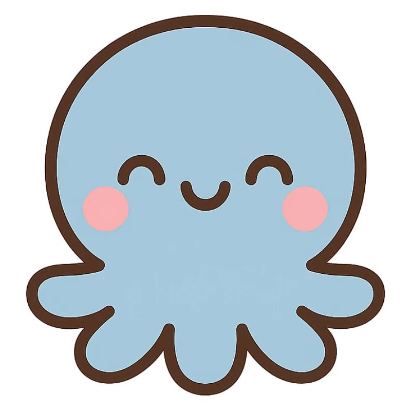 Blauer Oktopus Kawaii Lächeln