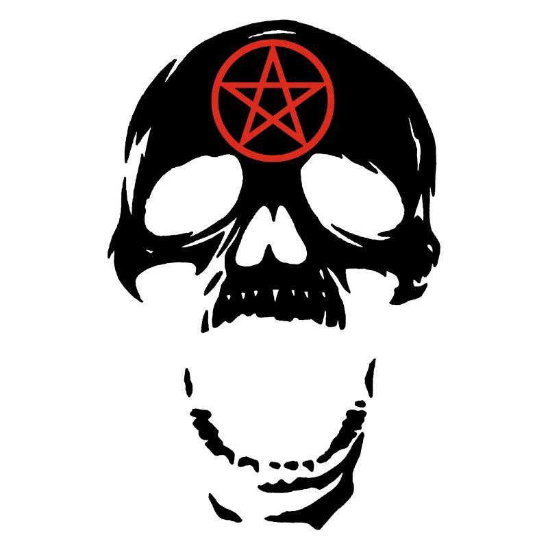 Schwarzer Totenkopf und rotes Pentagramm