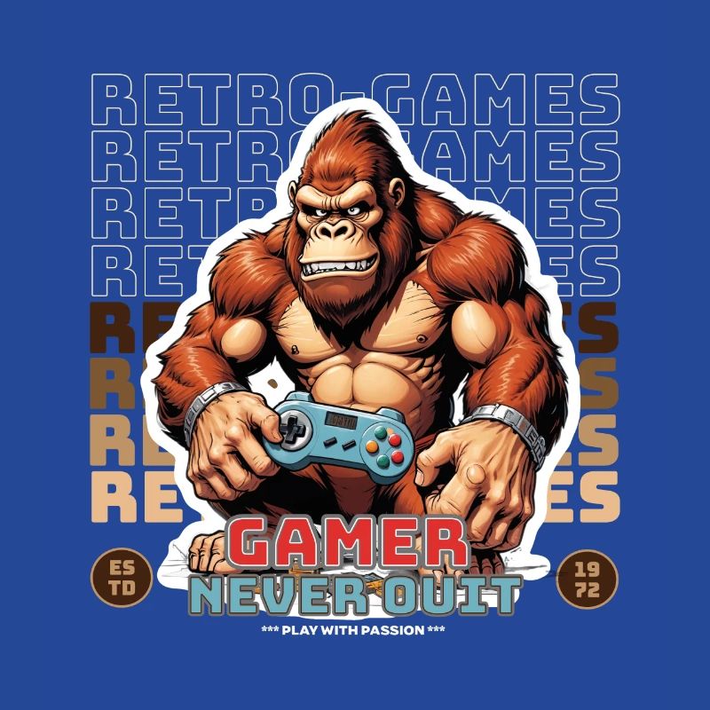 Retro Gamer Never Quit Affe mit Controller
