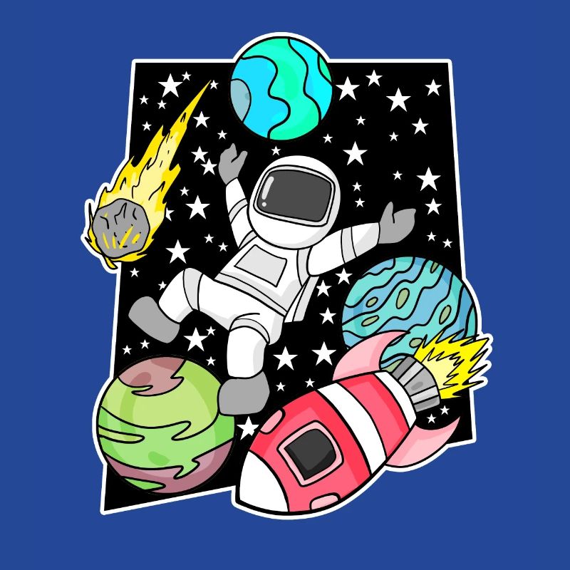 Astronaut in space with rocket