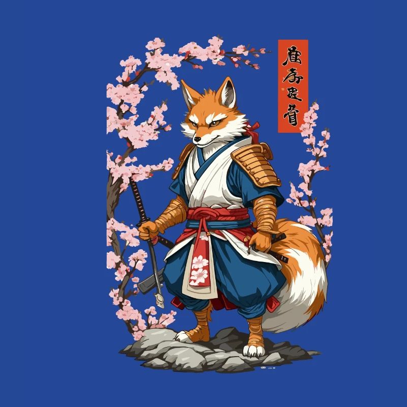 Kitsune Samurai Fox Vintage Ukiyo-e Style