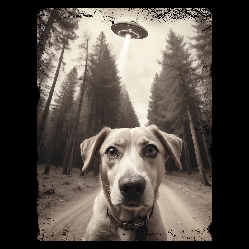 Selfie de chiens avec la conception d’un vaisseau spatial extraterrestre