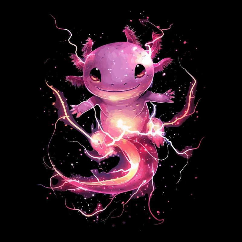 Glowing Axolotl with Magic Electricity
