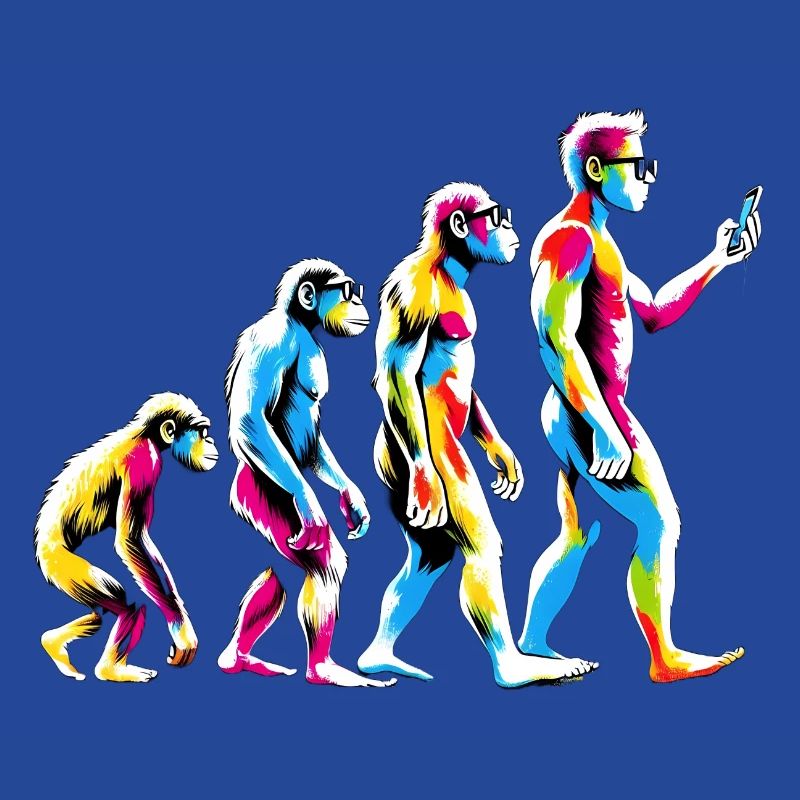 Evolution of Man to Cell Phone Nerd Geek Monkey