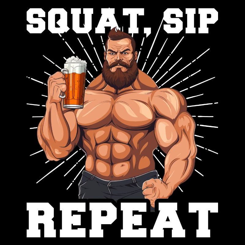Bodybuilder Gym Beer Squat Sip Repeat