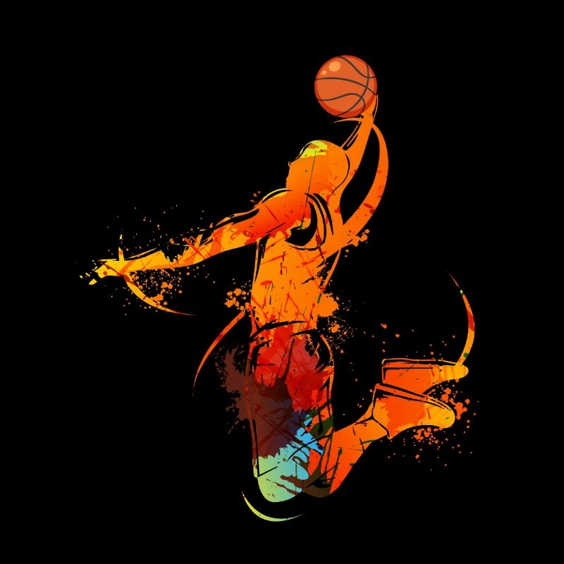 Basketteur Dunking Jump Fire Flame Retro
