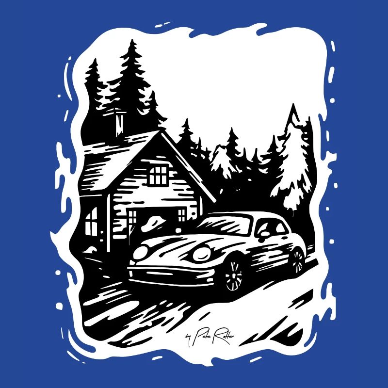 Haus oder Hütte im Wald mit Auto