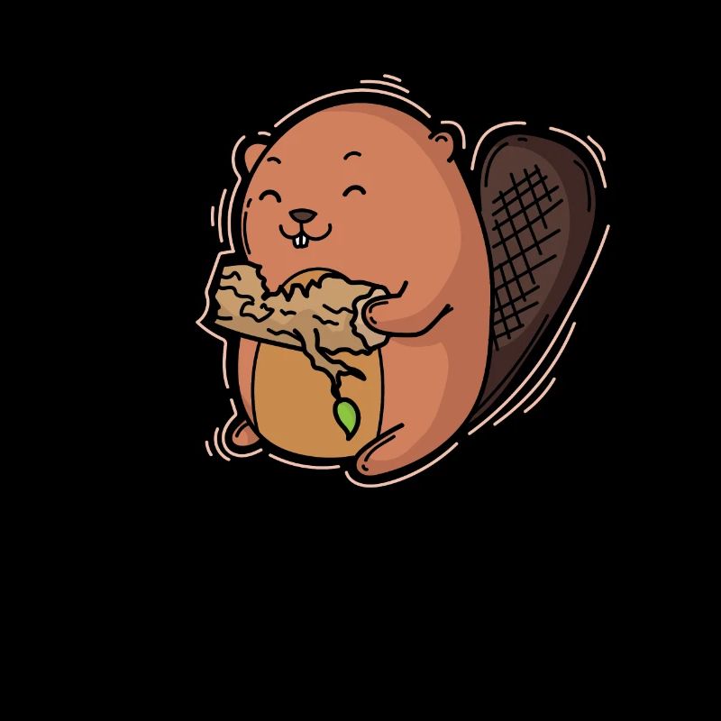 Beaver eats a tree trunk