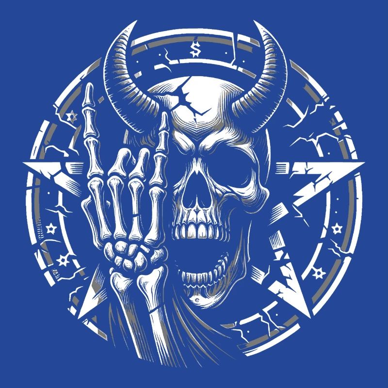 Skull with horns pentagram makes devil horns