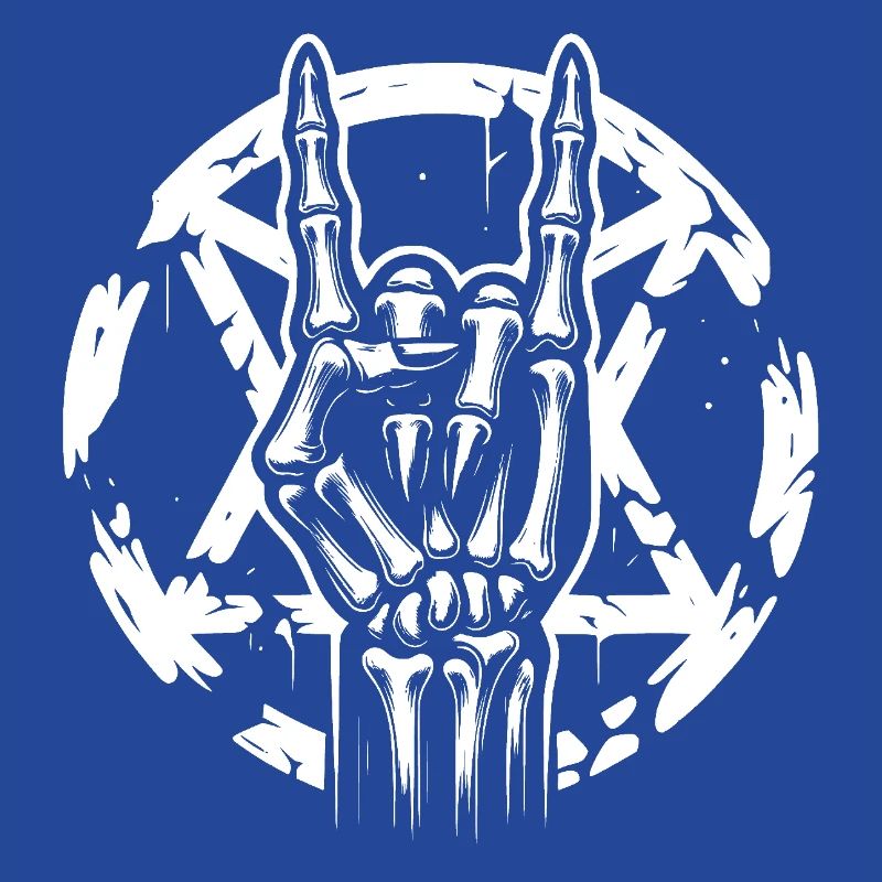 Bone hand with pentagram makes devil horns