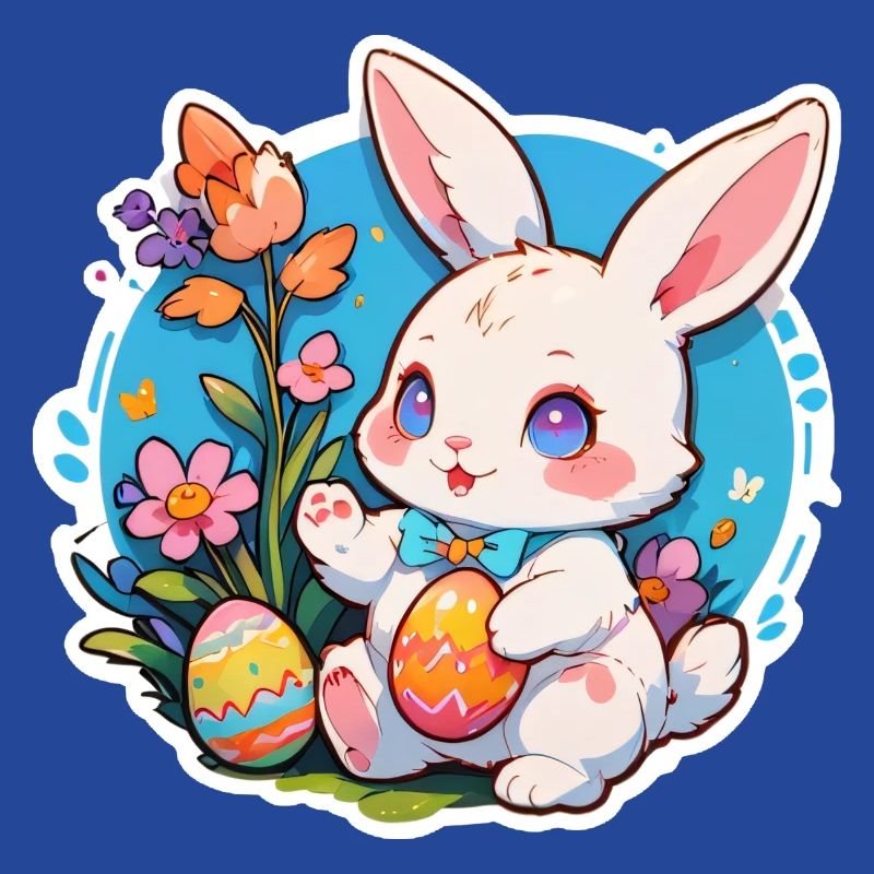 Easter bunny sitting with easter eggs